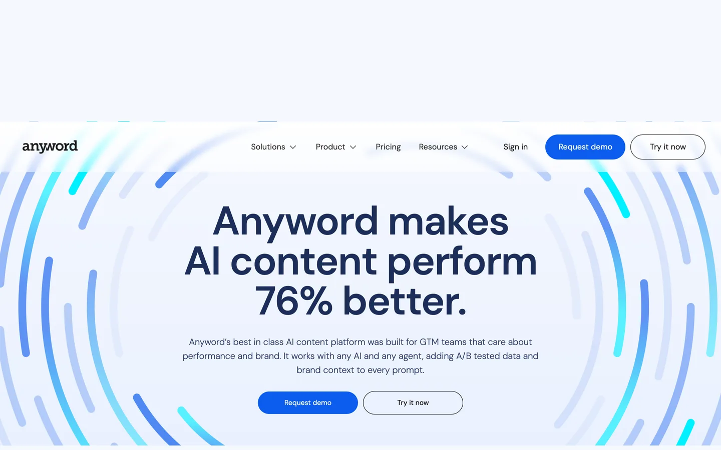 Anyword homepage as of August 2026