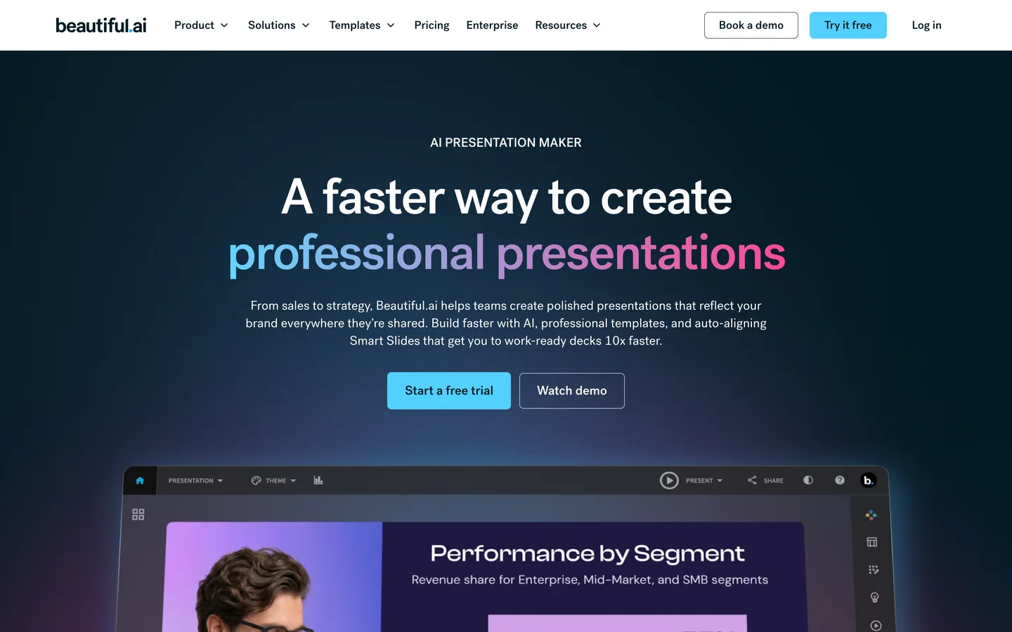 Beautiful.ai homepage as of August 2026