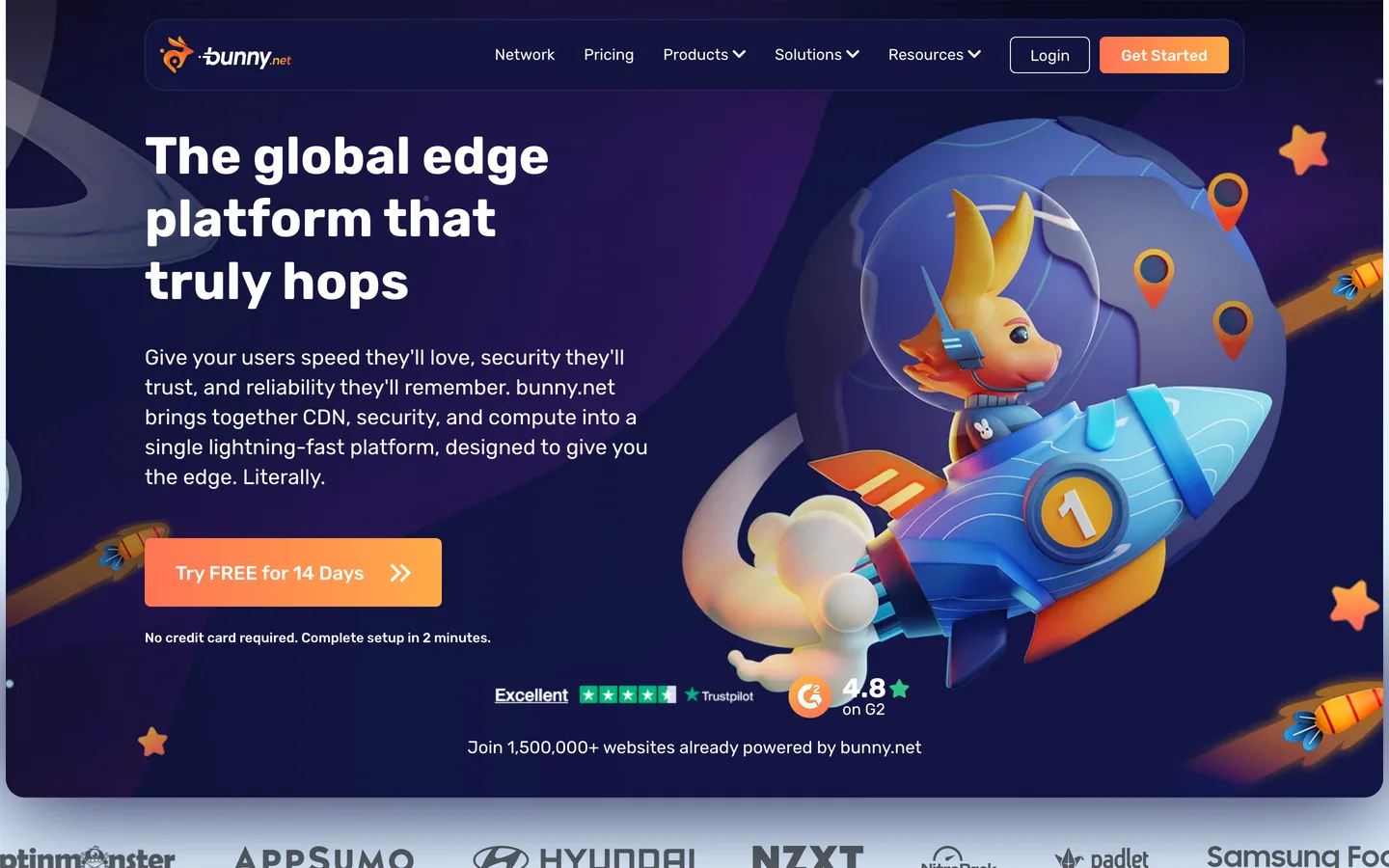 bunny.net Startseite, Stand August 2026