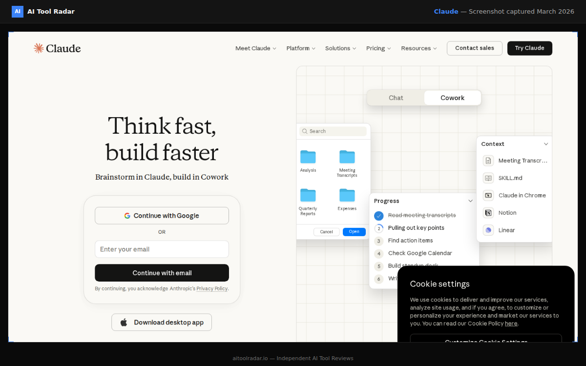 Claude AI website preview — homepage as of March 2026