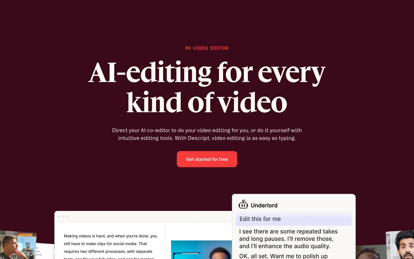 Descript homepage as of August 2026