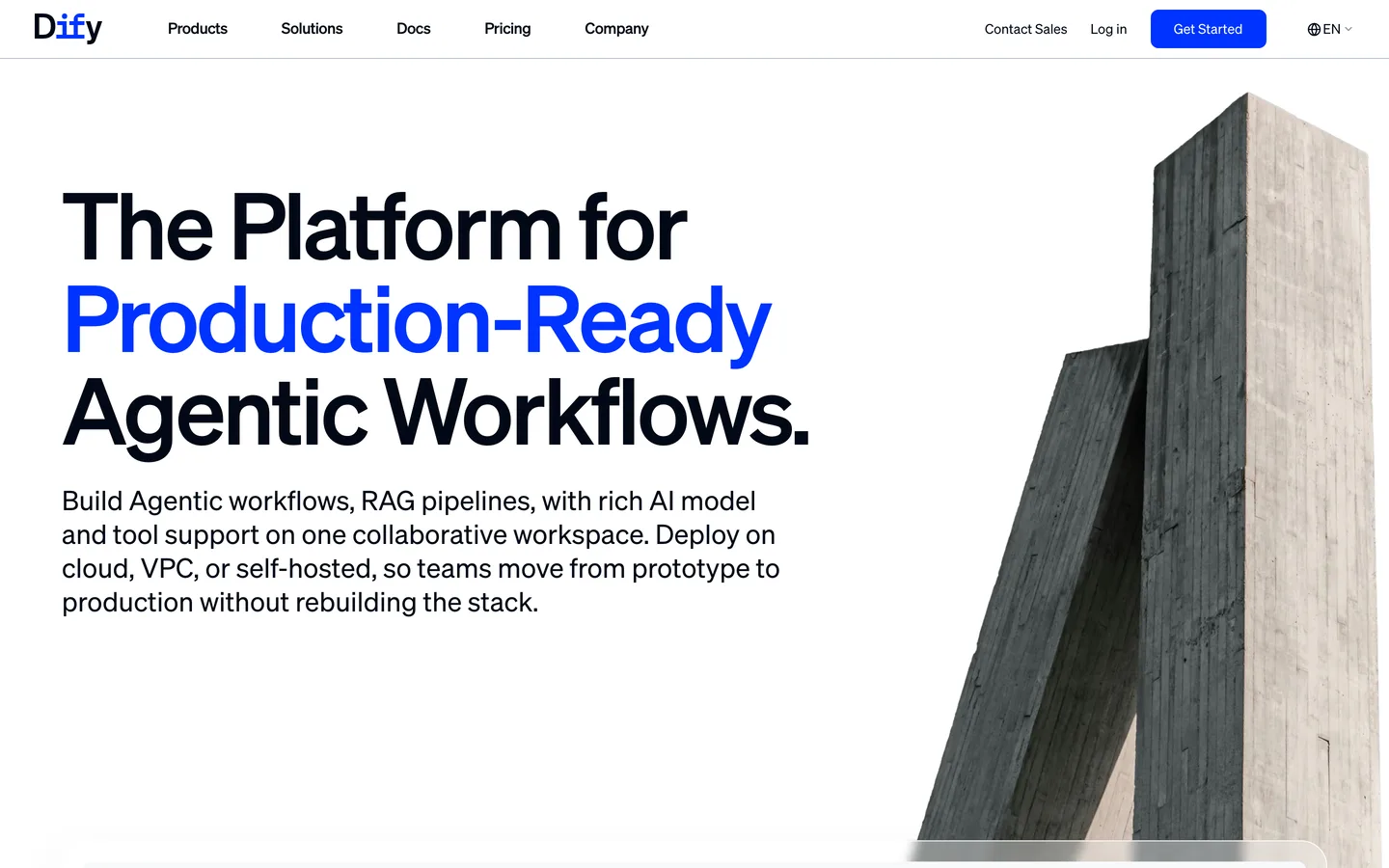 Dify Startseite, Stand August 2026