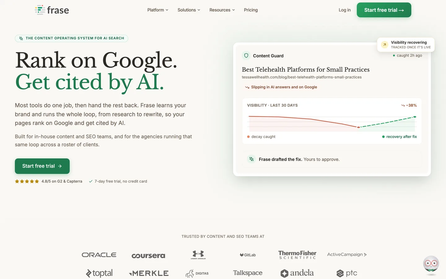 Frase homepage as of August 2026