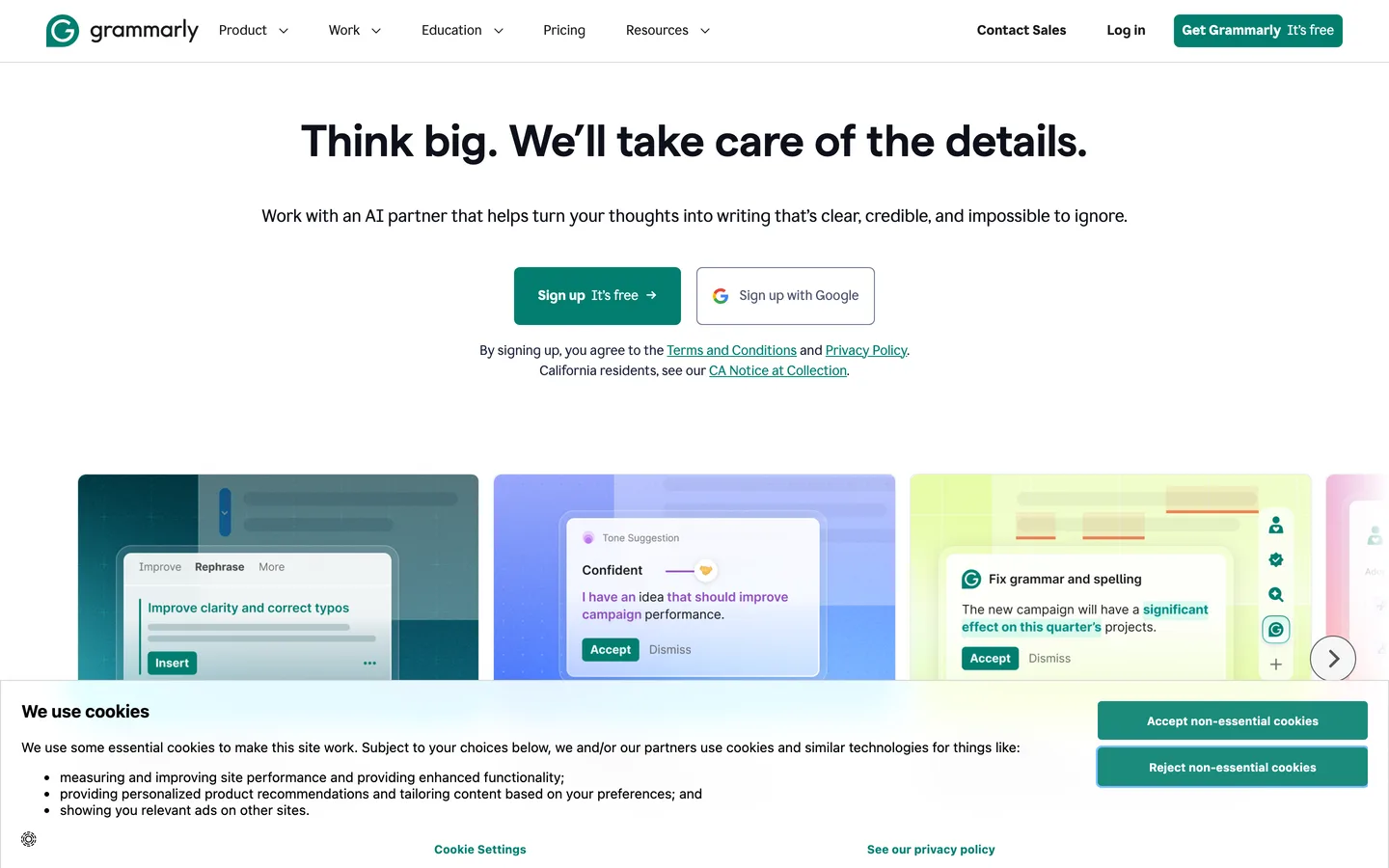 Grammarly homepage as of August 2026