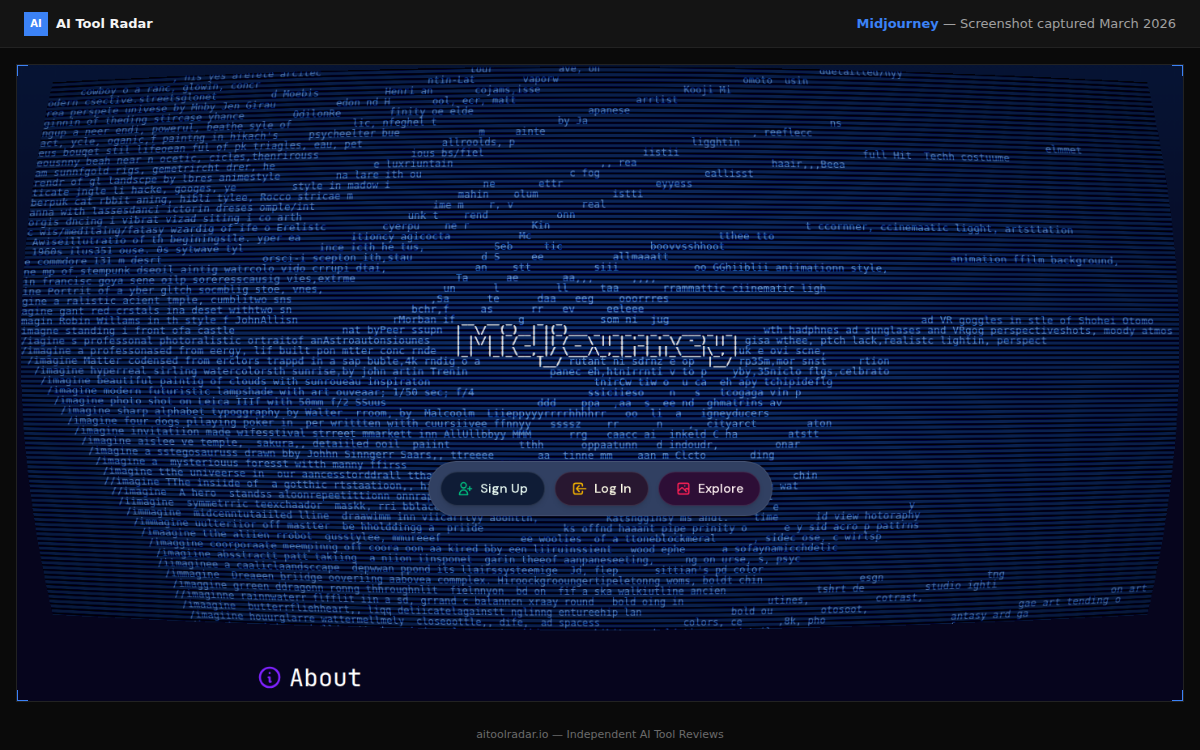 Midjourney website preview — homepage as of March 2026