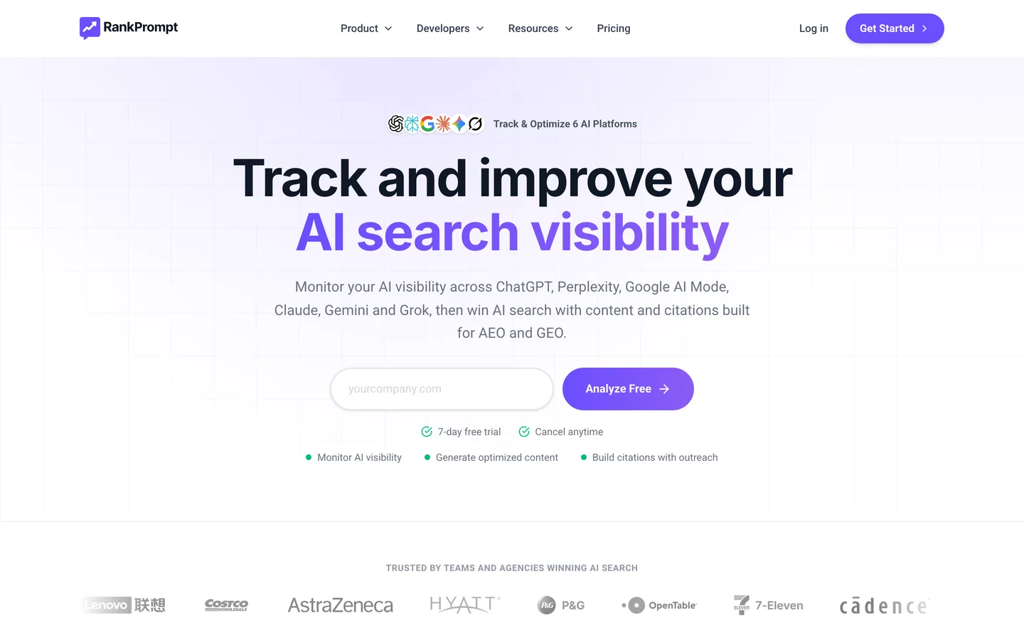 RankPrompt homepage as of August 2026