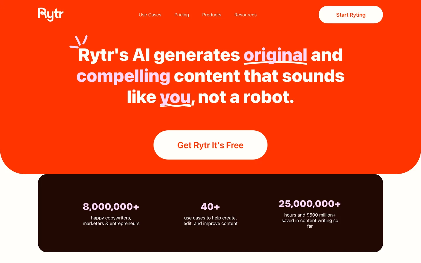Rytr homepage as of August 2026