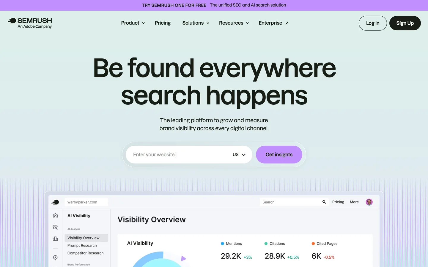 Semrush homepage as of August 2026