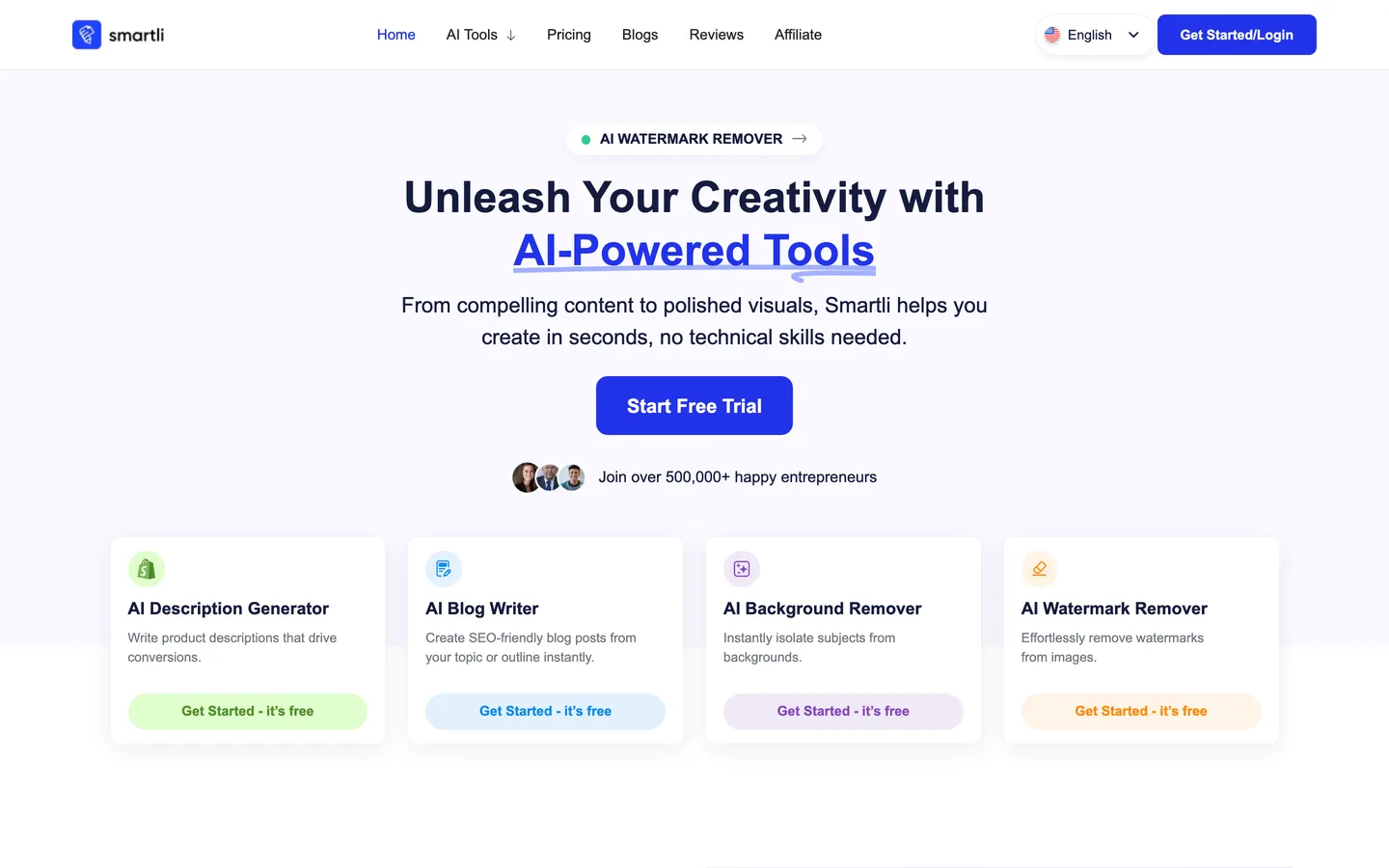 Smartli homepage as of August 2026