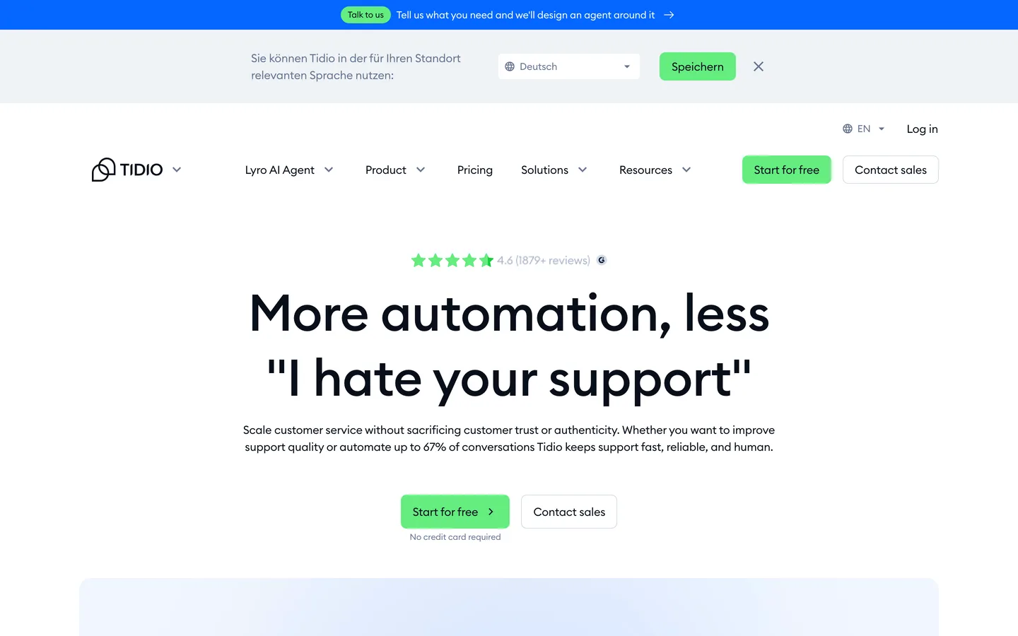 Tidio homepage as of August 2026