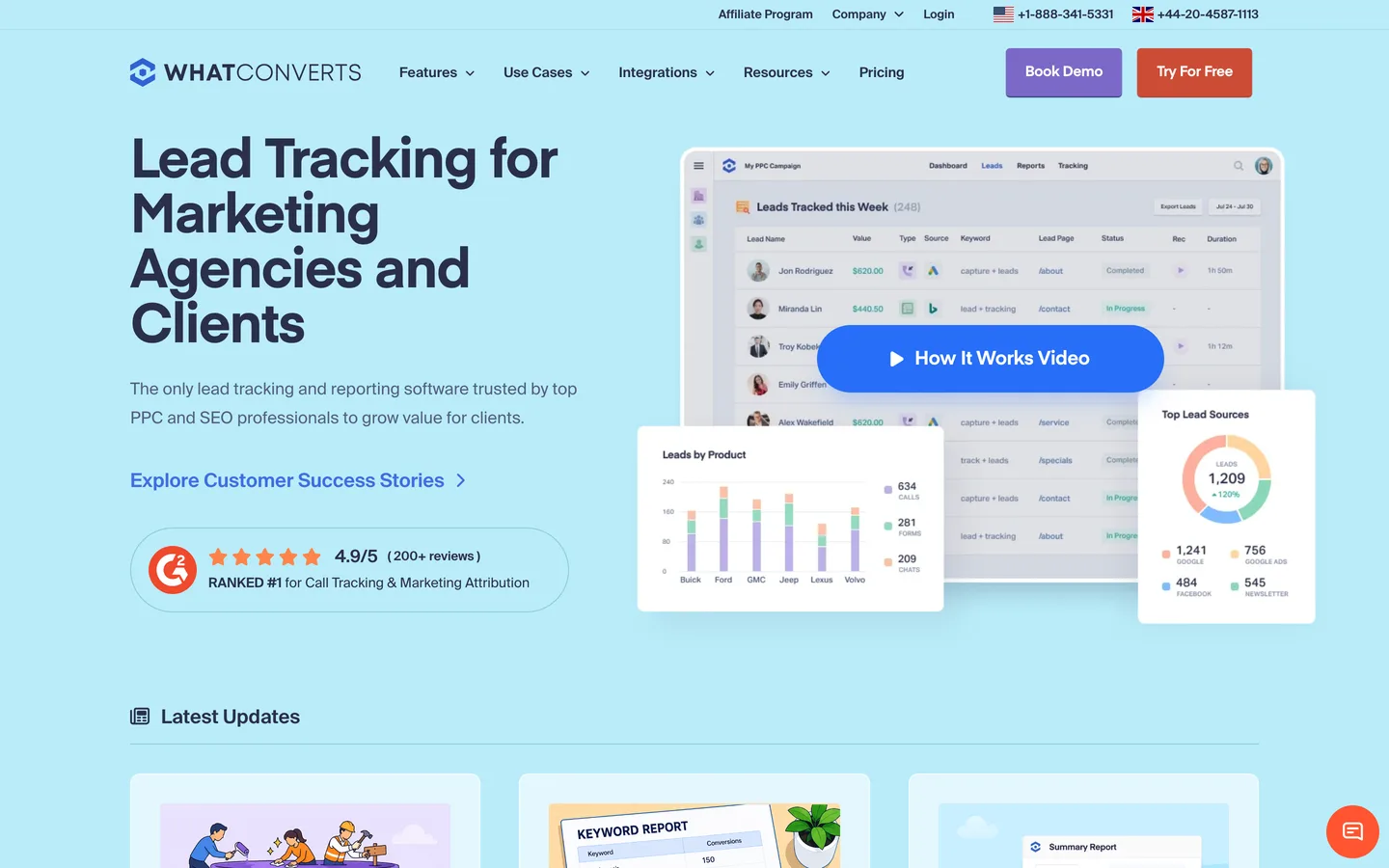 WhatConverts homepage as of August 2026