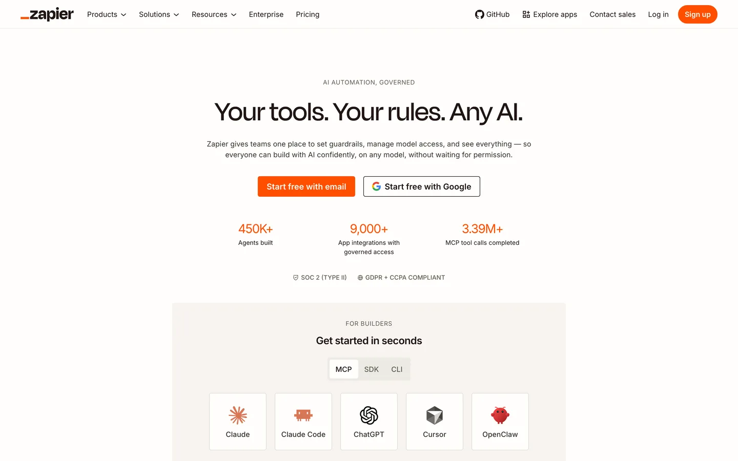 Zapier homepage as of August 2026